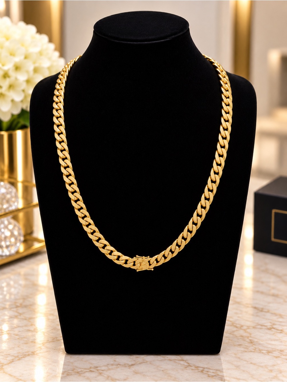 14K Gold Plated Cuban Link Necklace - Women Jewelry